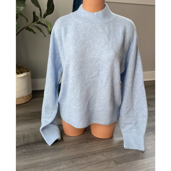 Wool City Blue Sweater M Boxy Mock Neck Soft Balloon Sleeve - Picture 1 of 6